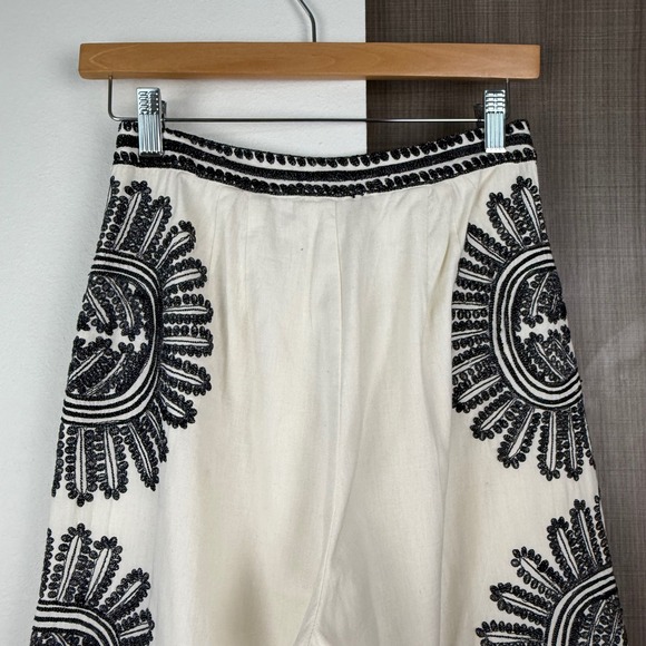 Anthropologie Ollari Cream Embellished Wide Leg Pants - Picture 13 of 16